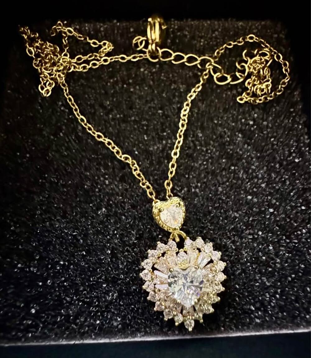 Gold-Plated Stainless Steel CZ Heart & Floral Pendant Necklace